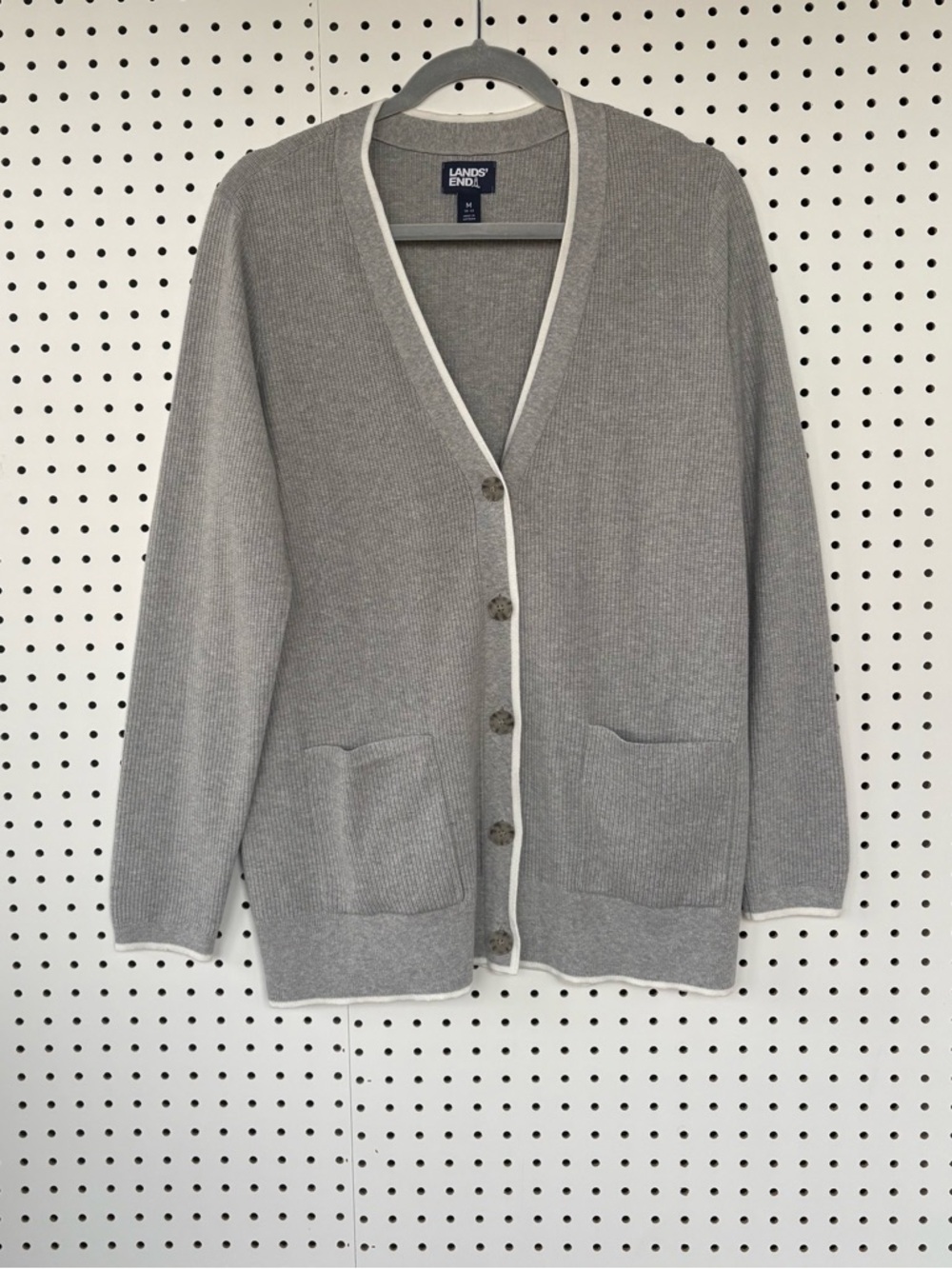 Lands' End Set Light  Gray Cardigan with White Trim and tank top Size M